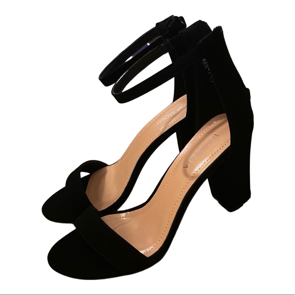 Top Moda Hannah-1 Crunky Heel Metallic Glitter Party Ankle Strap black Sandal